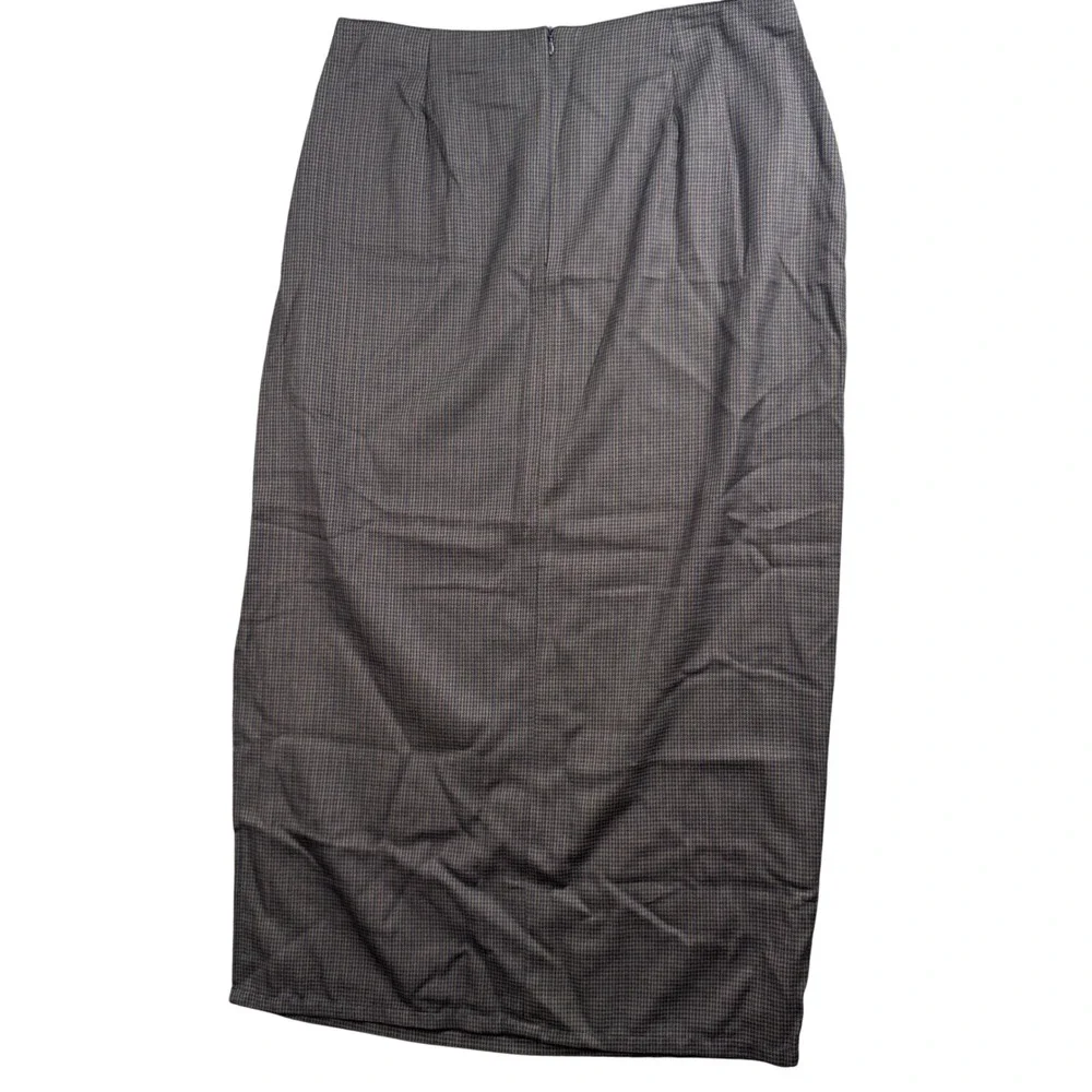 VTG Houndstooth‎ Maxi Skirt Slit Old Money Dark Academia 16 Elegant Chic Classic